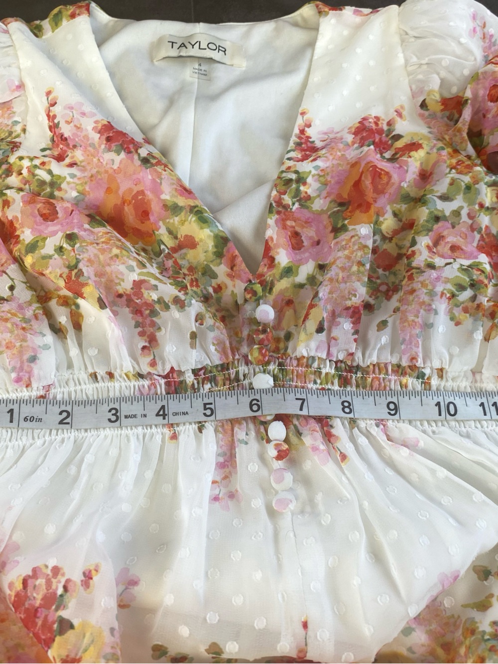 Taylor‎ White Floral Dot Chiffon Maxi Dress with Pink & Orange Blooms size 4 - Picture 7 of 9